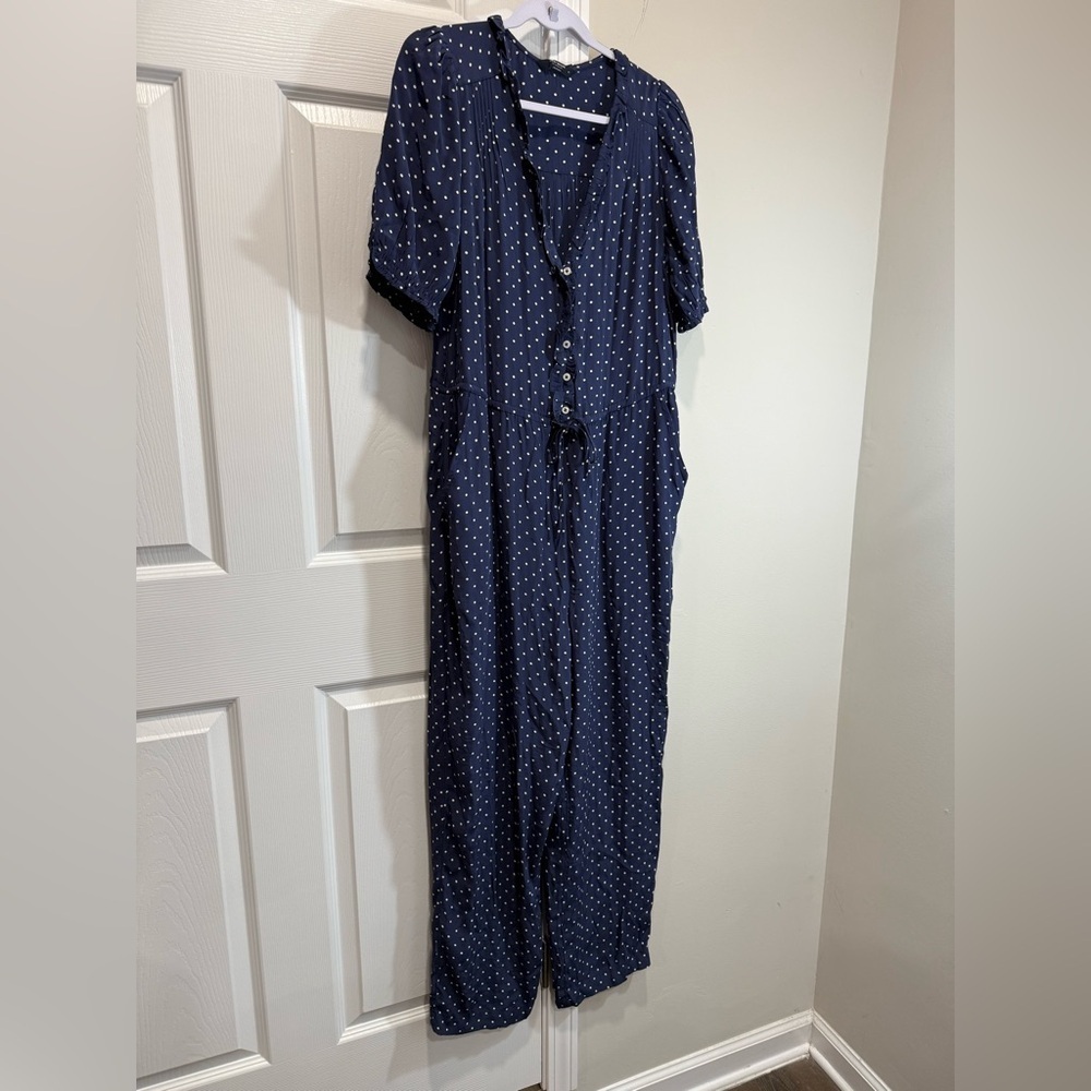 Lucky Brand Navy and White Polka Dot Top